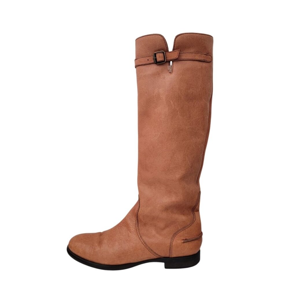 Vintage Tan Leather Knee-High Boots w/ Buckles & Shearling Lining Women's Sz 8